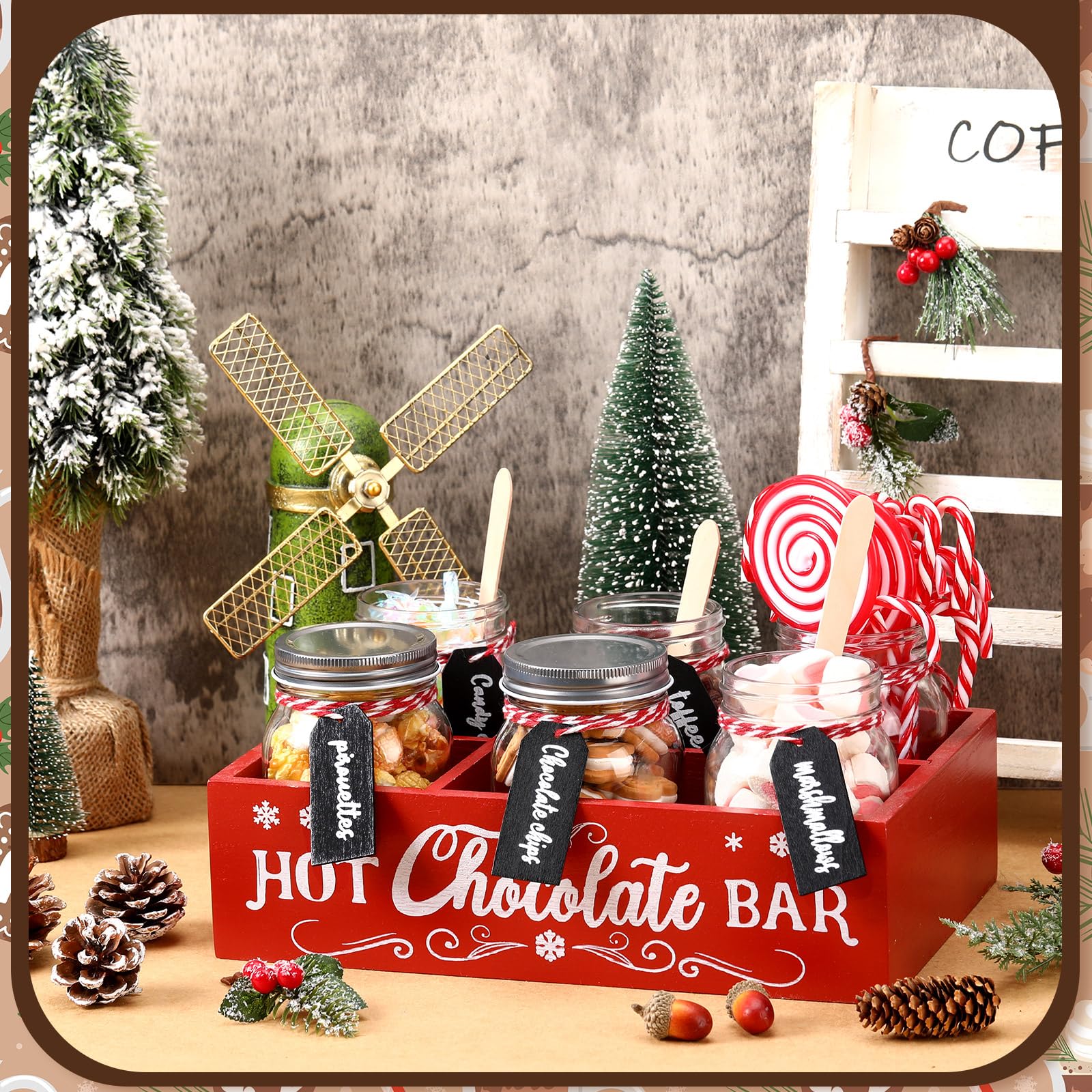 Rustic Hot Cocoa Bar in a Red Wooden Crate — Christmas Hot Cocoa Bar