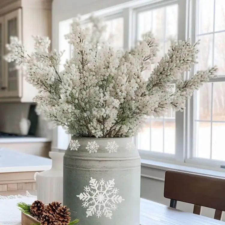 Farmhouse Vase with Faux Snow-Covered Branches — Winter Decor After Christmas