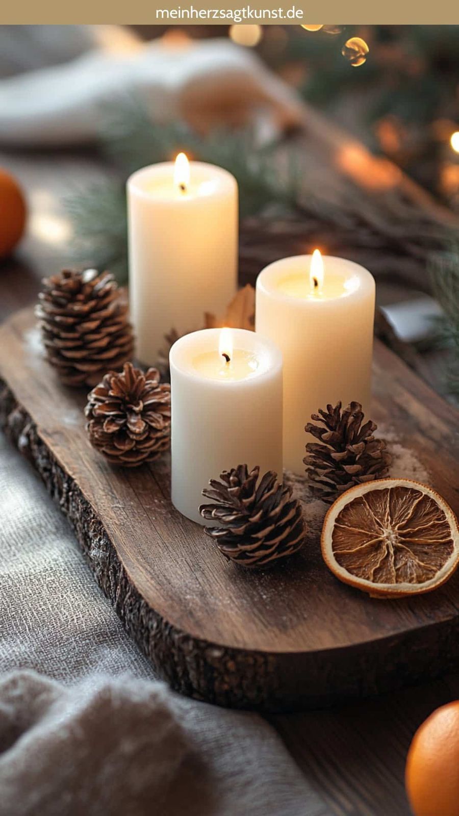 Arrange Candles with Natural Elements on Wood Arrange Candles with Natural Elements on Wood — Winter Home Decor