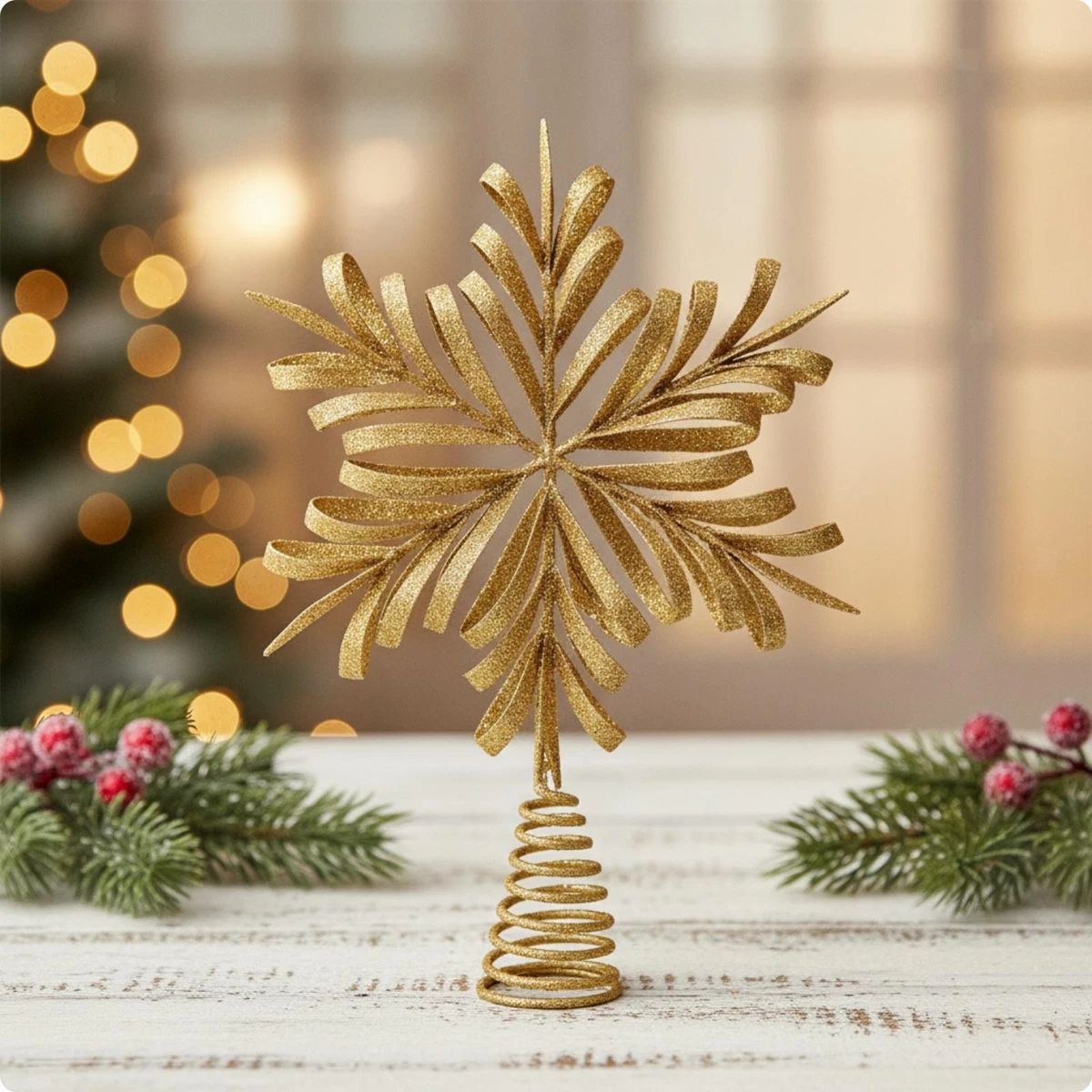 Glittering Gold Snowflake Topper for a Glam Christmas Tree Glittering Gold Snowflake Topper for a Glam Christmas Tree — Christmas Tree Topper
