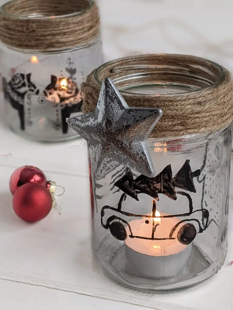 Rustic Decorated Glass Jars with Twine and Hand-Drawn Motifs — Christmas Crafts for Adults