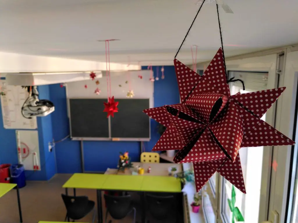 Large Red Polka Dot Origami Star Hanging Decor Large Red Polka Dot Origami Star Hanging Decor — Christmas Classroom Decor