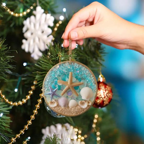 Handmade Ornament with Beach Scene and Starfish Handmade Ornament with Beach Scene and Starfish — Coastal Christmas Decor