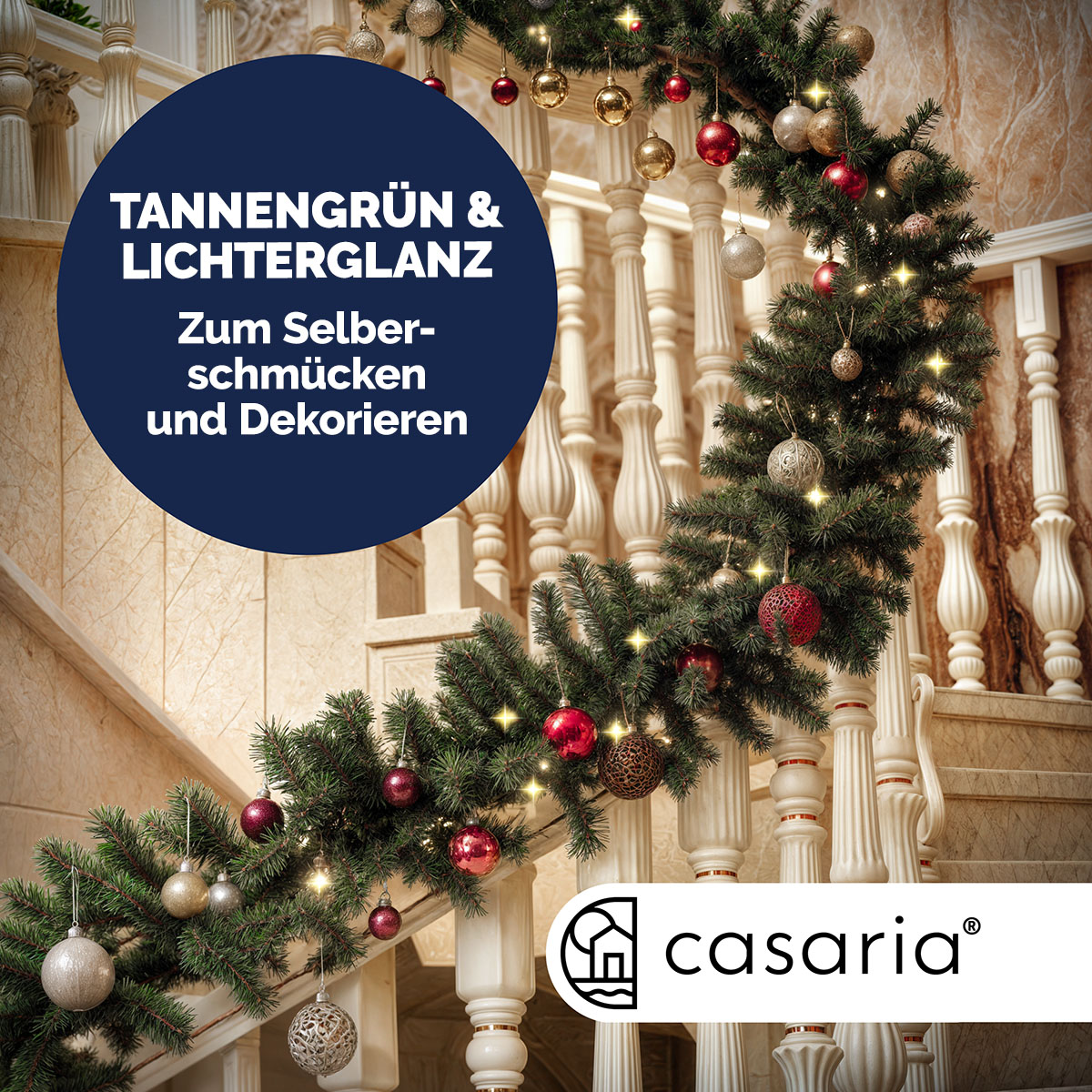 Traditional Staircase Garland with Red and Gold Baubles — Christmas Garland