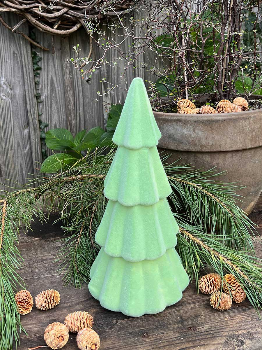 Eucalyptus Green Velvet Tiered Tree — Tabletop Christmas Tree Decor