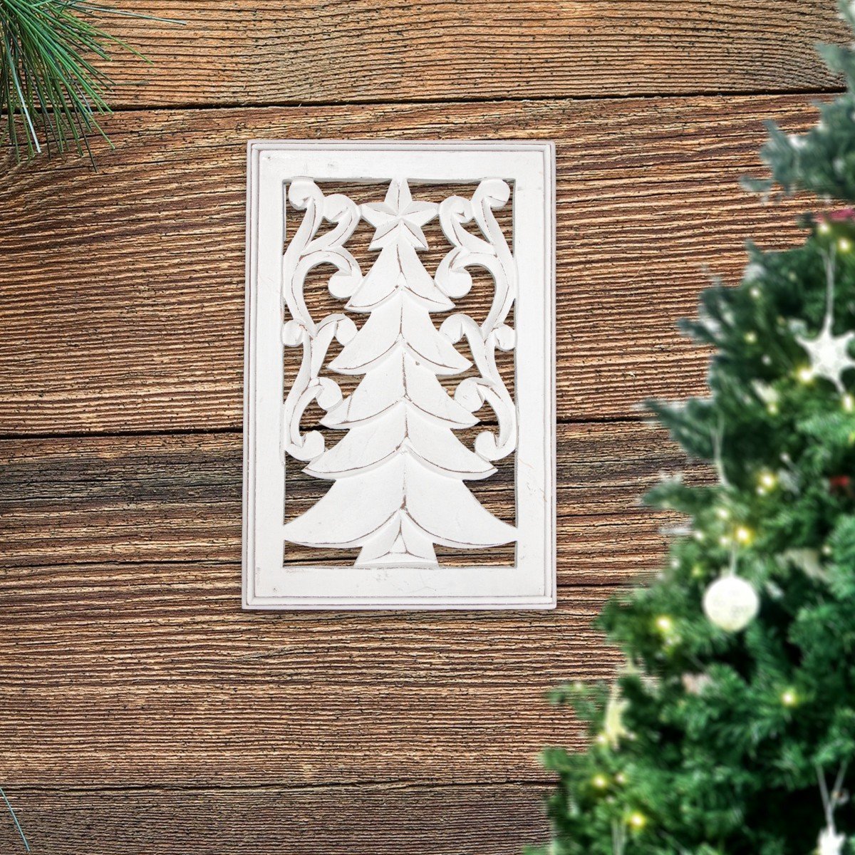 Carved Wooden Christmas Tree Wall Art — Christmas Wall Decor