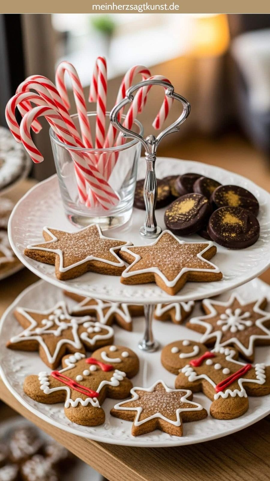 Festive Tiered Stand with Candy Canes and Cookies Festive Tiered Stand with Candy Canes and Cookies — Candy Cane Christmas Decor