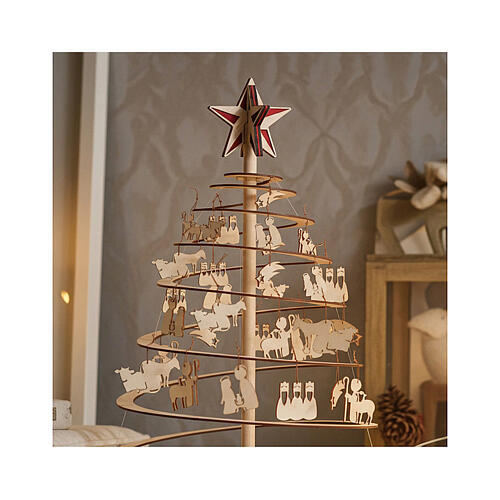 Tiered Wooden Tree with Nativity Scene — Minimalist Christmas Tree