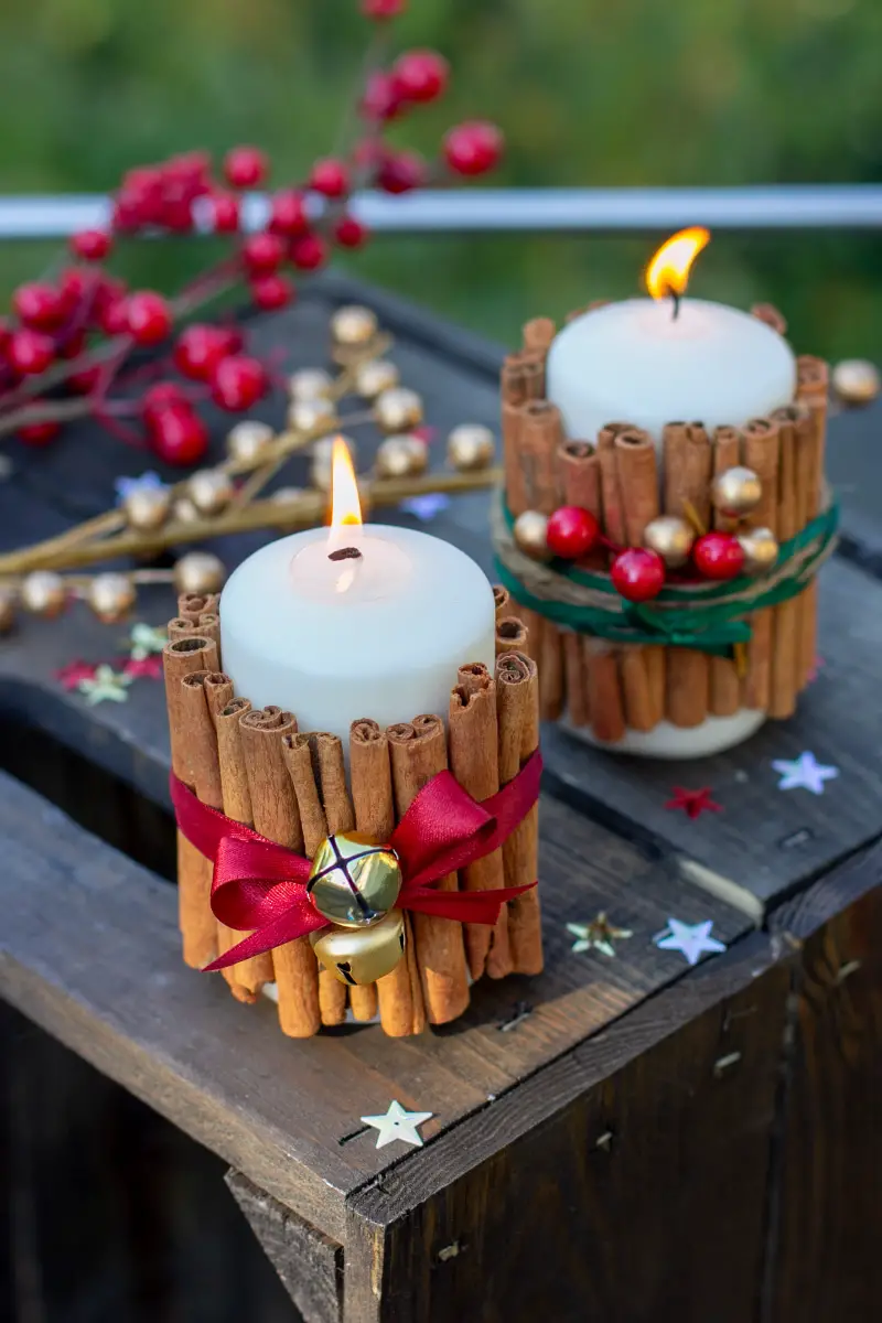 Rustic DIY Candles Decorated with Cinnamon Sticks — Christmas Crafts for Adults
