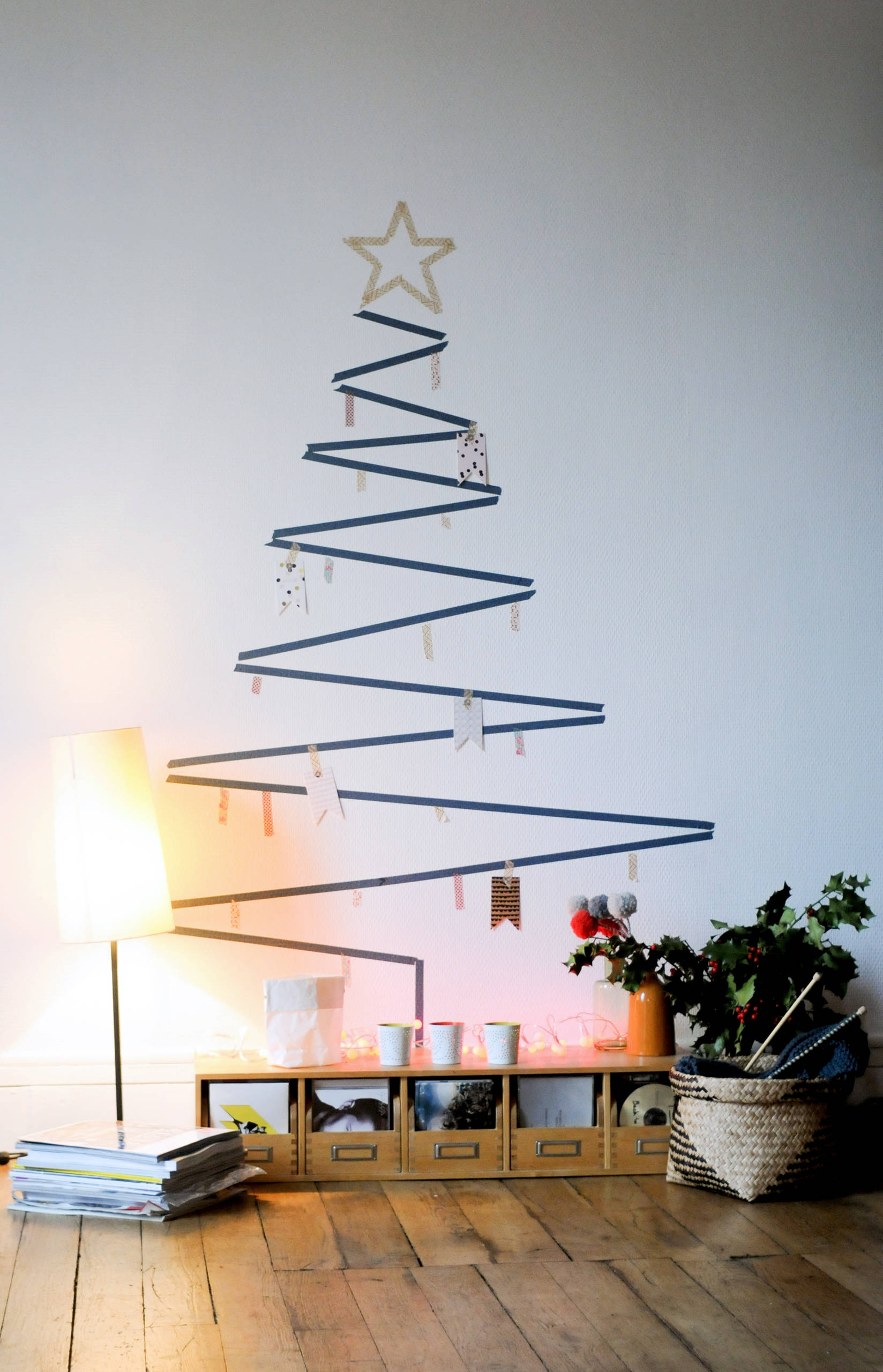 Modern Blue Zig-Zag Tape Christmas Tree — Wall Christmas Tree