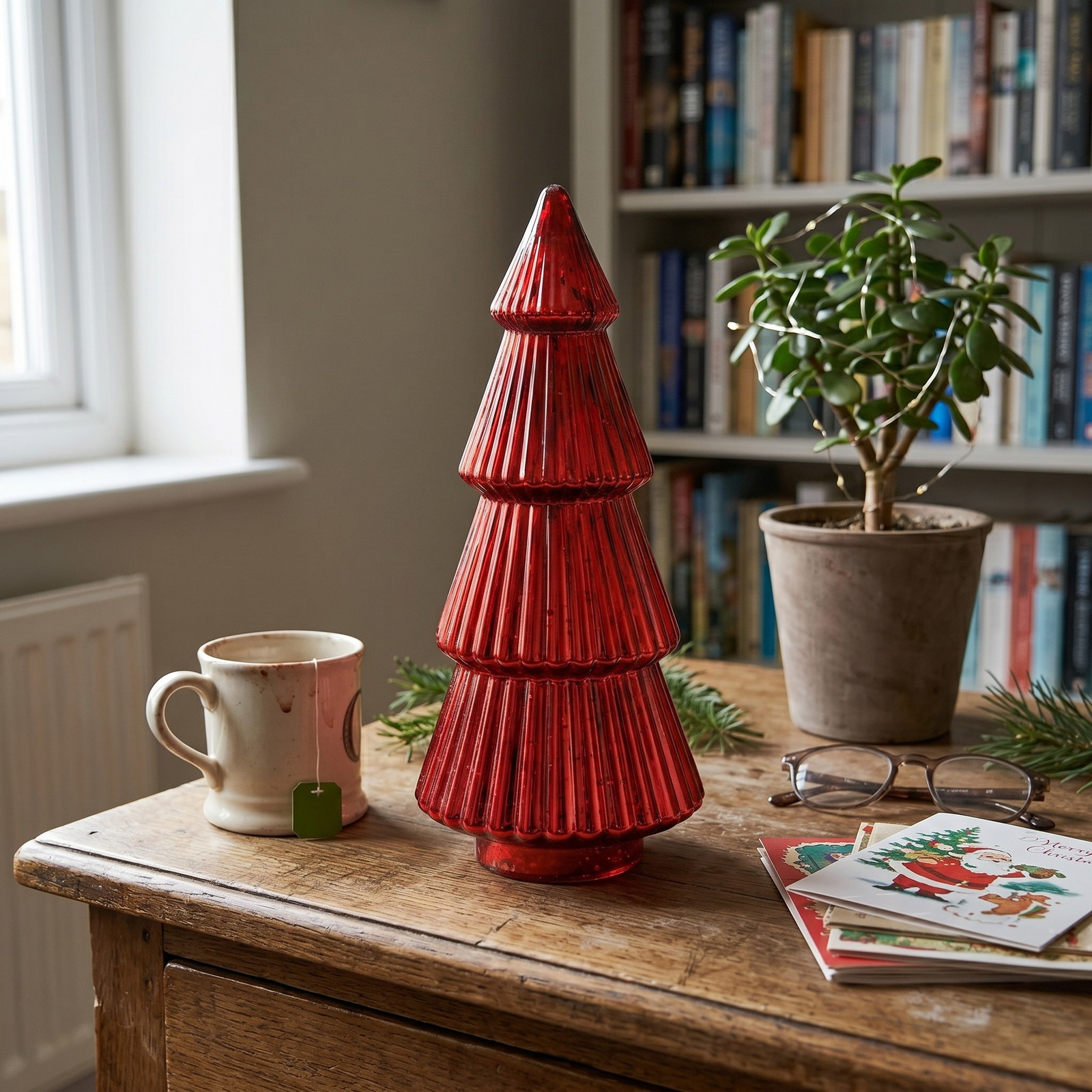 Vibrant Red Glass Tiered Tree — Tabletop Christmas Tree Decor