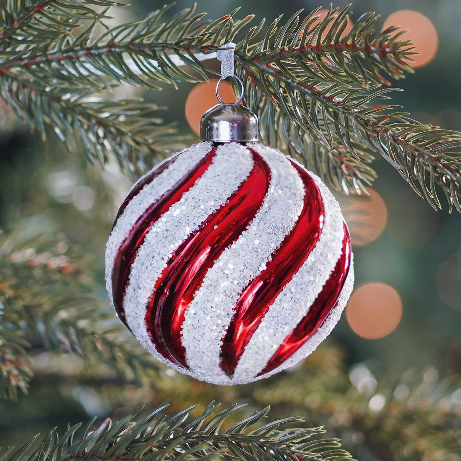 Sparkling Red and White Swirl Glitter Ornament Sparkling Red and White Swirl Glitter Ornament — Red and White Christmas Tree