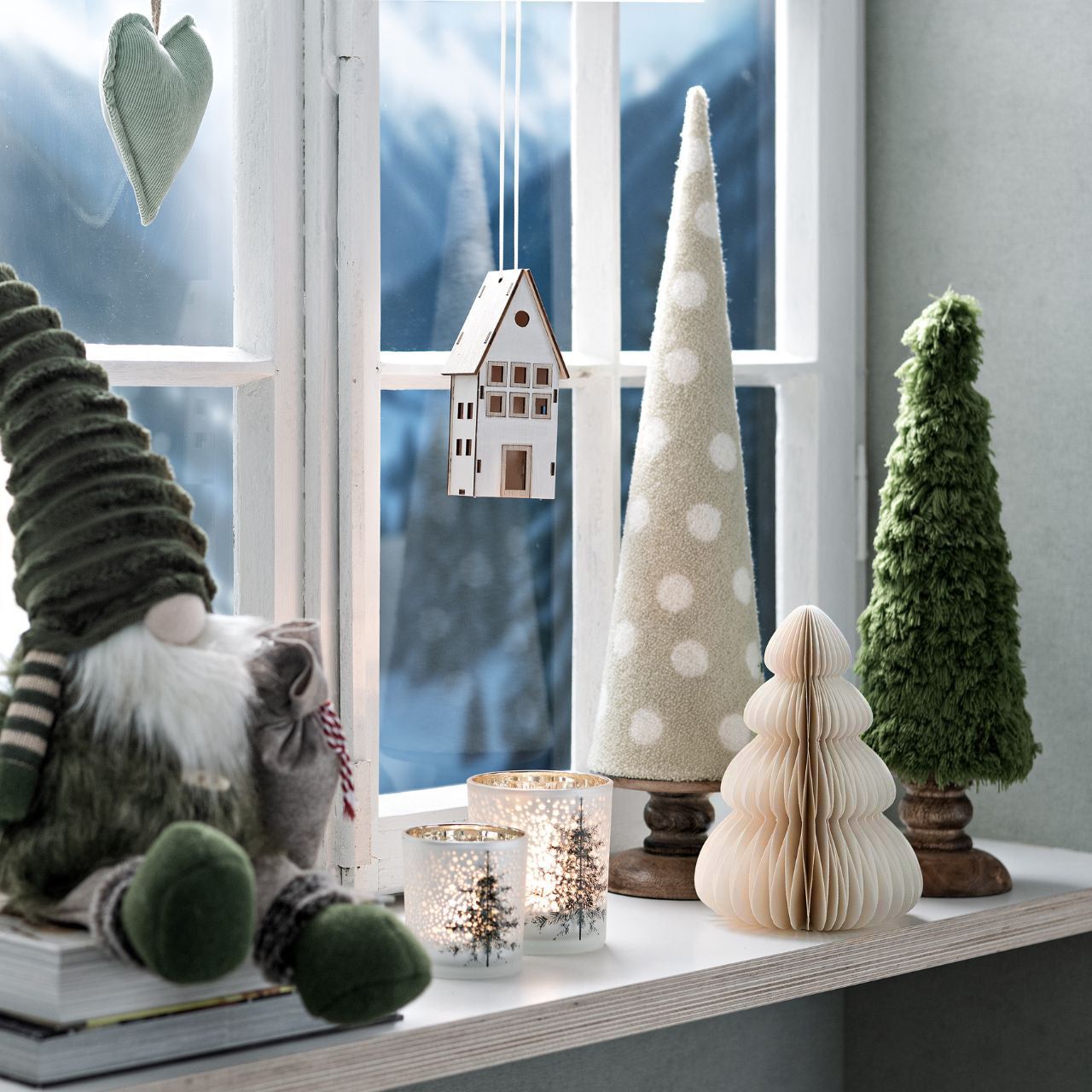 Scandi Shelf Display with Various Decorative Trees — Christmas Tree Trends 2026