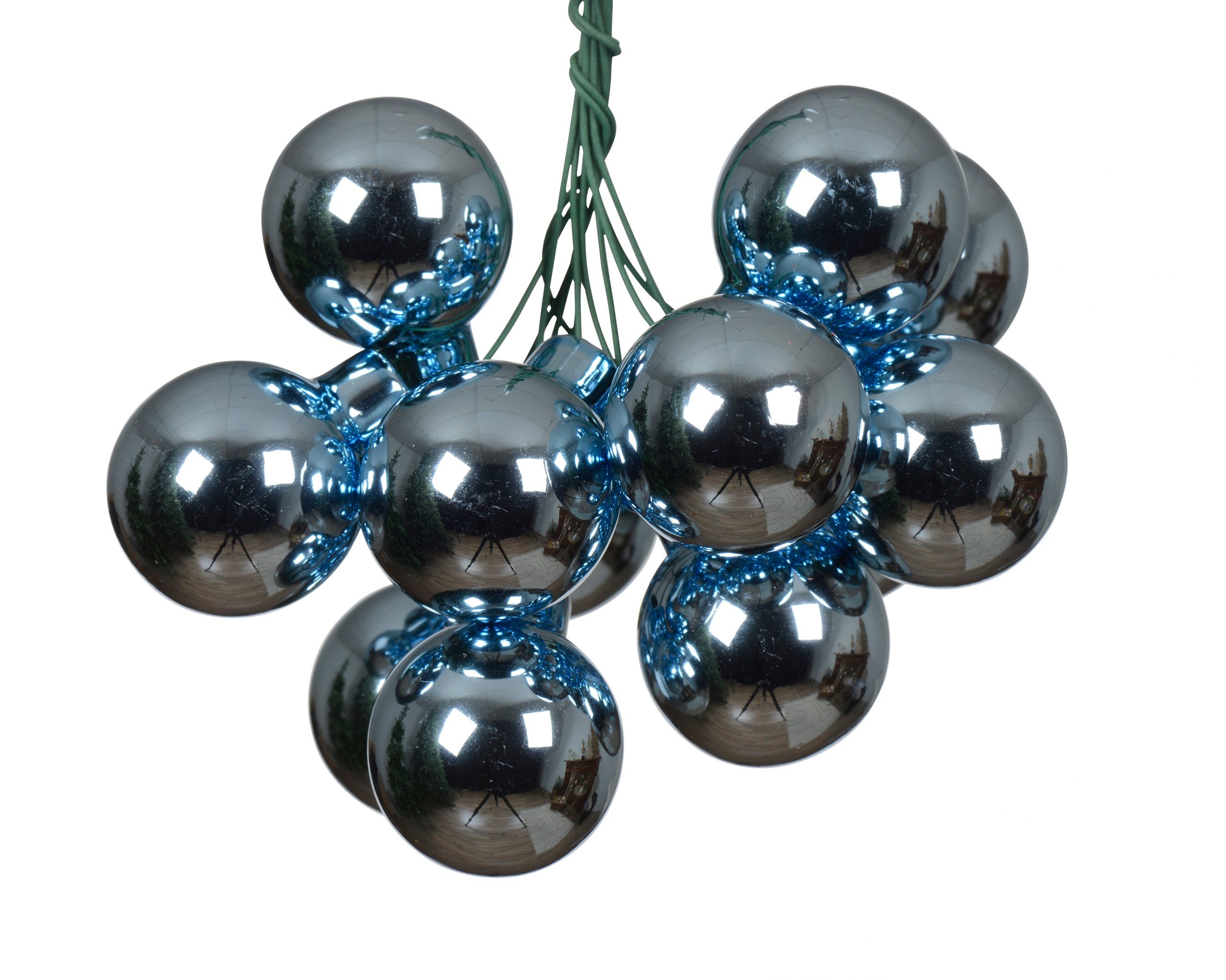 Cluster of Shiny Blue and Silver Glass Ornaments — Blue and Silver Christmas Tree