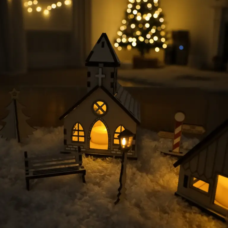 Rustic Wooden Church with Snowy Base — Christmas Village Display