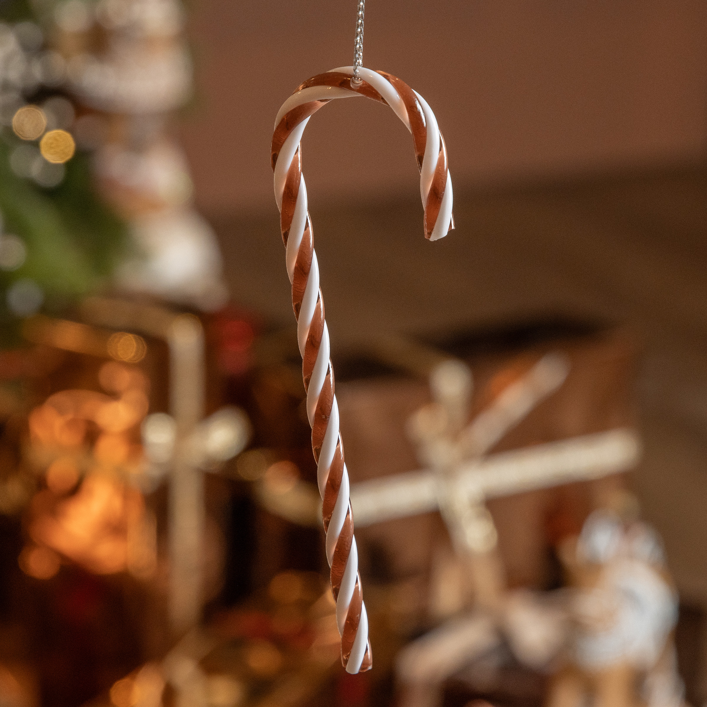 Single Candy Cane Ornament with Gold Cap Detail — Candy Cane Christmas Tree