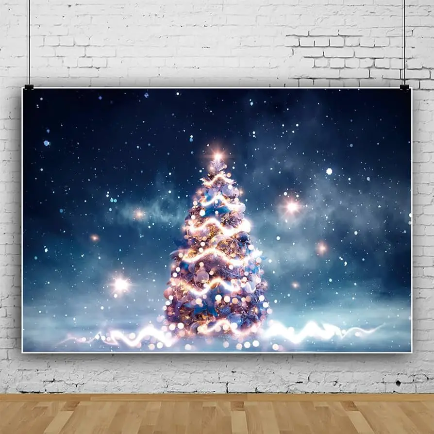 Magical Christmas Tree Backdrop with Starry Night and Bokeh — Christmas Party Backdrop