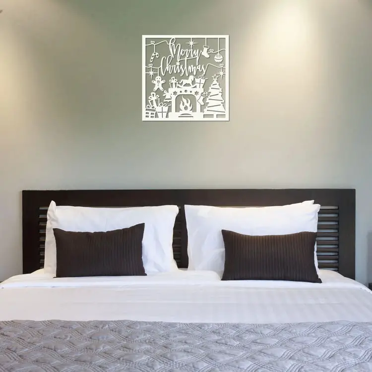White Laser-Cut Christmas Scene Art — Christmas Wall Decor