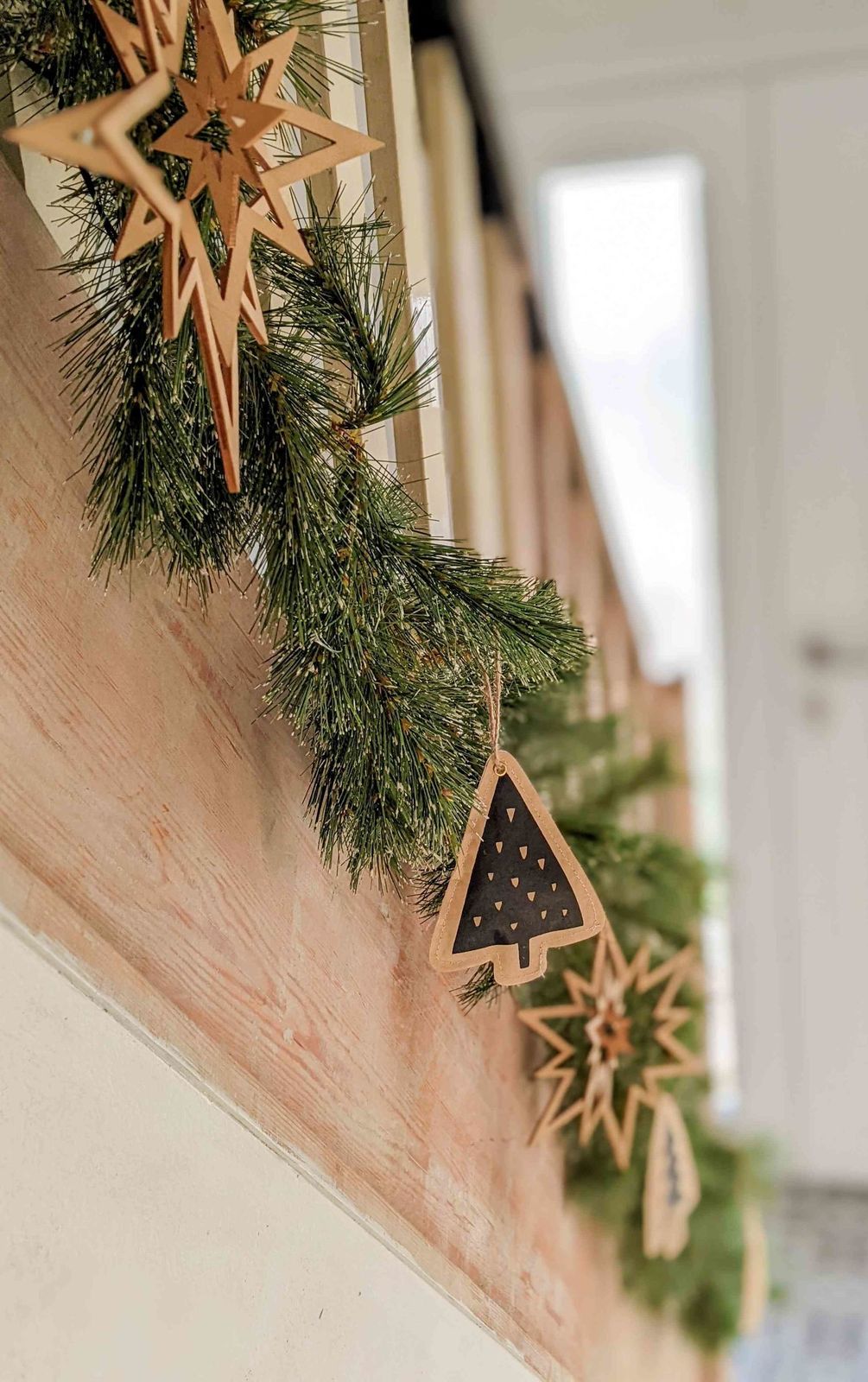 Rustic DIY Pine Branch Christmas Garland with Wooden Ornaments — DIY Christmas Decor