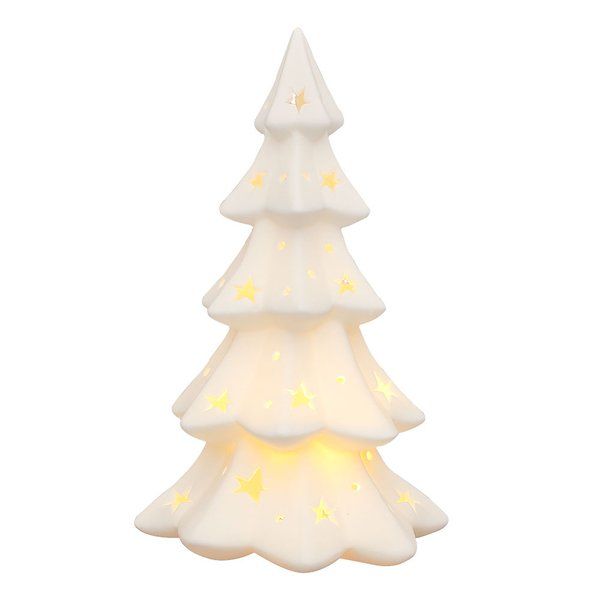 None Glowing White Ceramic Christmas Tree with Star Cutouts None Glowing White Ceramic Christmas Tree with Star Cutouts — White Christmas Tree Decor