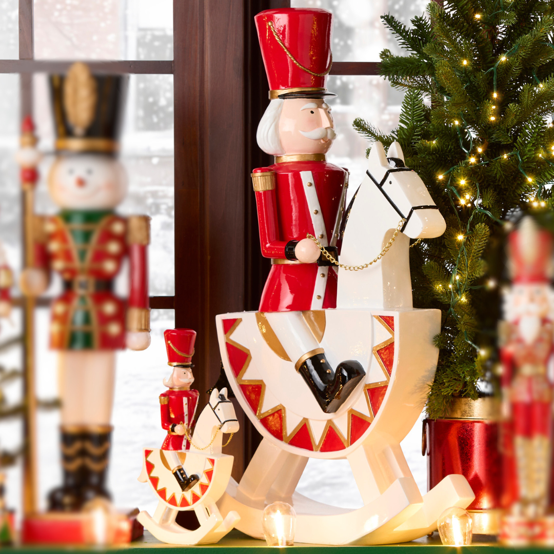 Nutcracker on Rocking Horse with Festive Vignette Nutcracker on Rocking Horse with Festive Vignette — Nutcracker Christmas Tree