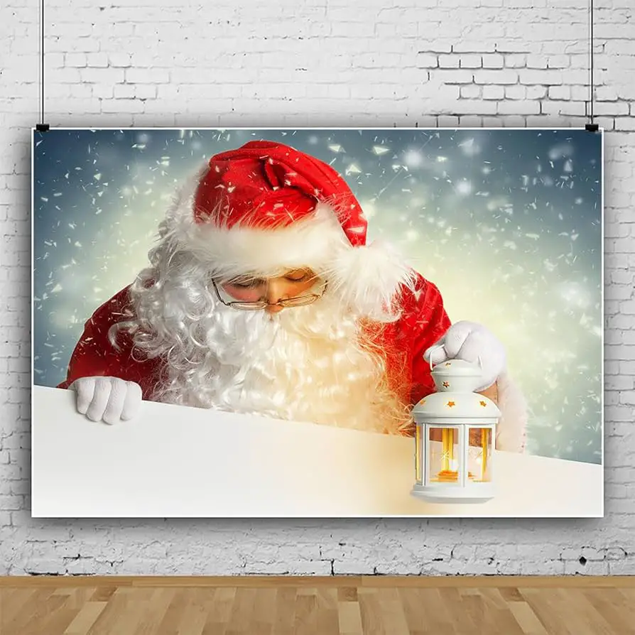 Santa Claus Holding Lantern Photo Booth Backdrop — Christmas Party Backdrop