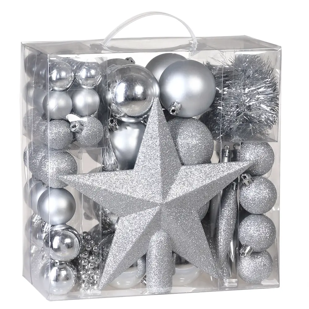 Assortment of Silver Christmas Ornaments — Blue and Silver Christmas Tree