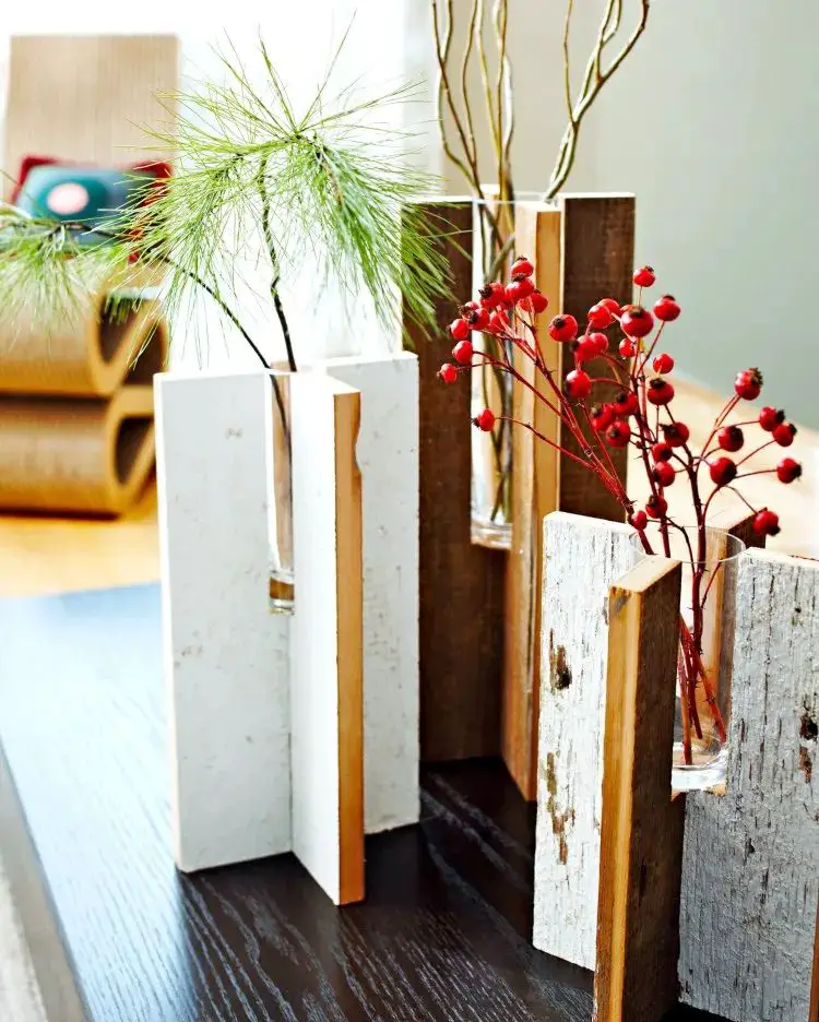 Display Rustic Vases with Pine Branches and Berries Display Rustic Vases with Pine Branches and Berries — Winter Home Decor