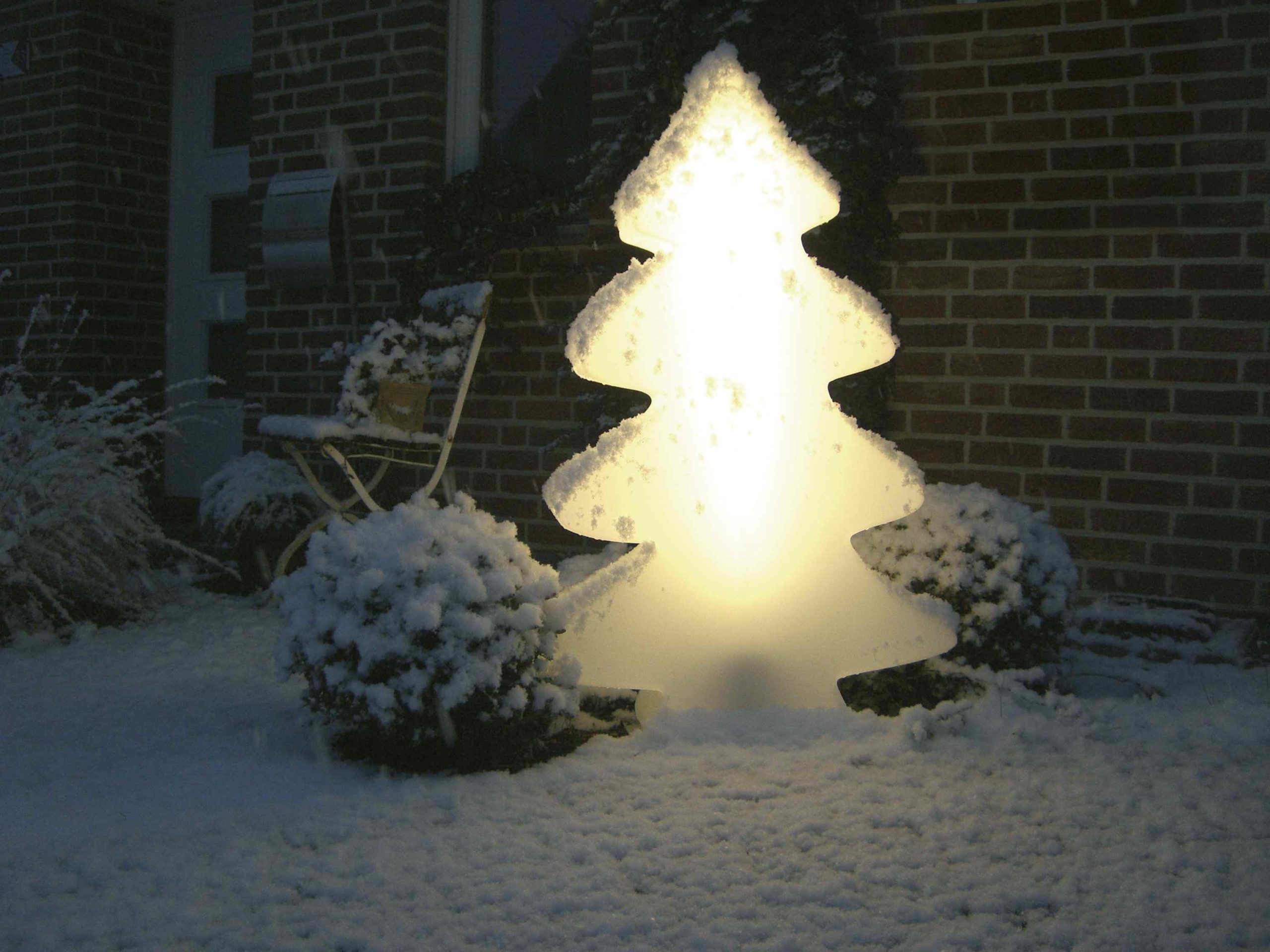 Frosted Light-Up Tree Shape in Snowy Garden Frosted Light-Up Tree Shape in Snowy Garden — Christmas Tree Lights