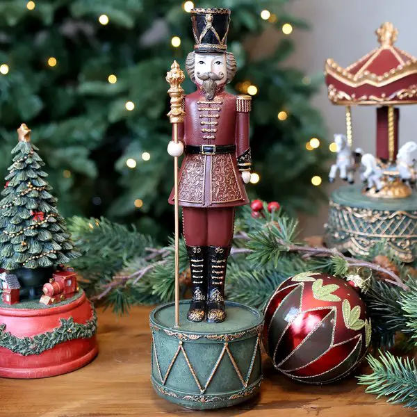 Ornate Nutcracker on Drum Base with Christmas Decor Ornate Nutcracker on Drum Base with Christmas Decor — Nutcracker Christmas Tree