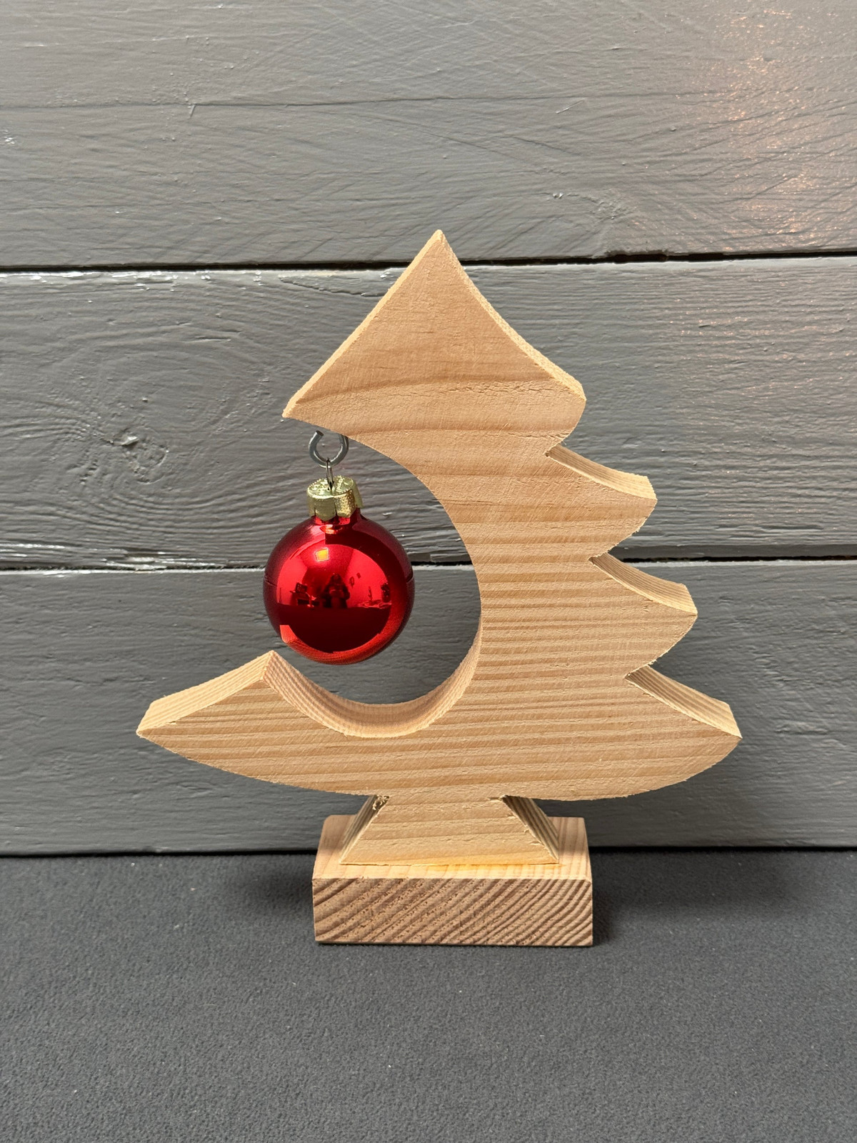 Rustic Wooden Tree Ornament with Red Bauble — Handmade Christmas Ornaments