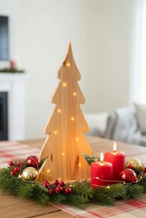 Modern Wooden Christmas Tree with Embedded LED Lights Modern Wooden Christmas Tree with Embedded LED Lights — Christmas Party Decor