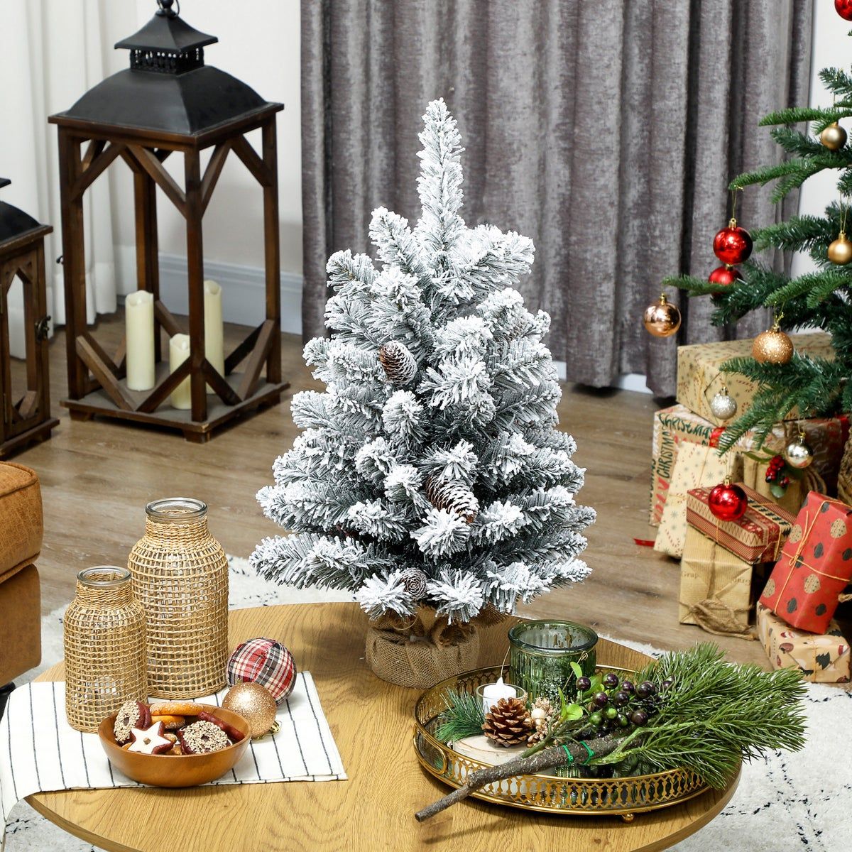 Frosted Tree Vignette on a Coffee Table Frosted Tree Vignette on a Coffee Table — Small Christmas Tree Decor