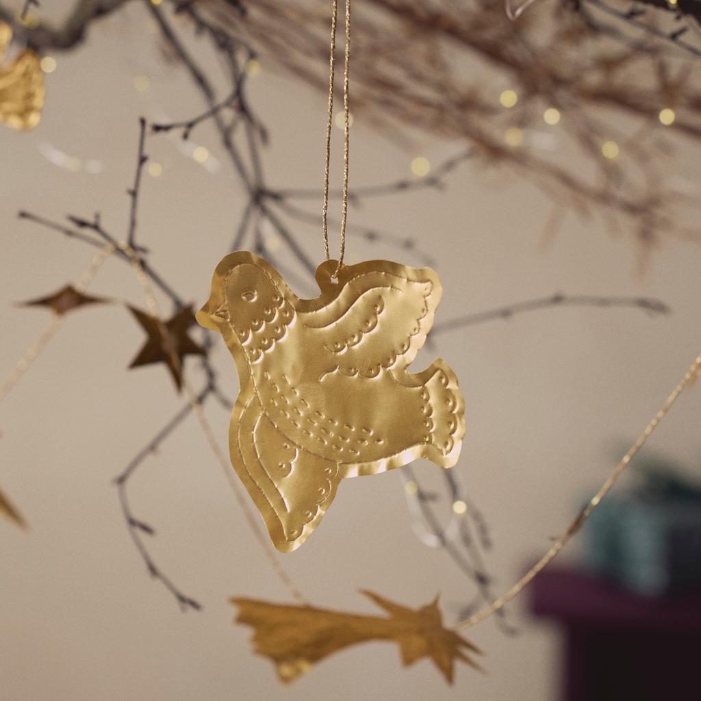 Minimalist Gold Bird Ornament on a Decorative Branch — Christmas Crafts for Adults