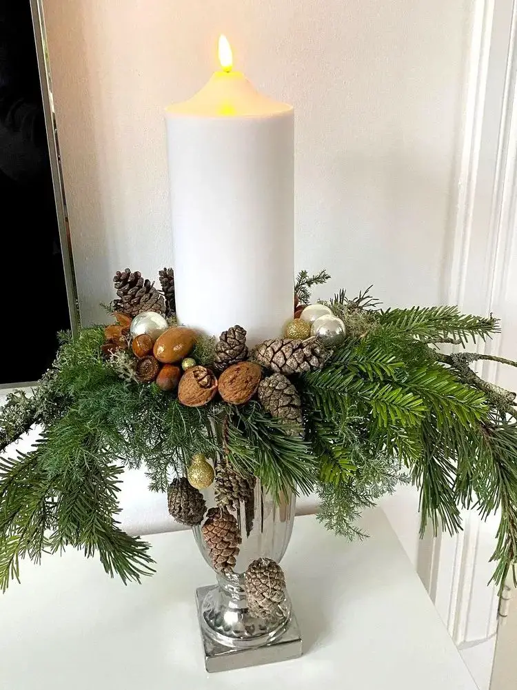 Traditional Christmas Centerpiece with Large LED Candle Traditional Christmas Centerpiece with Large LED Candle