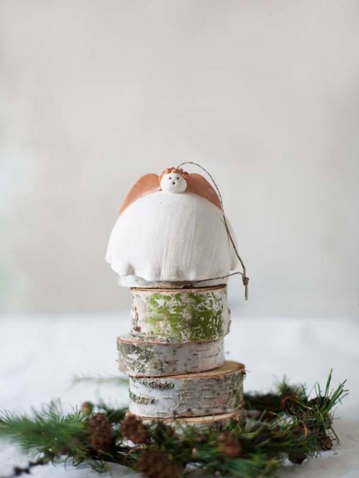 Rustic Angel Ornament with Pine Sprigs Rustic Angel Ornament with Pine Sprigs — Small Christmas Tree Decor