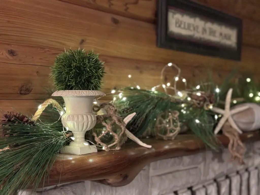 Coastal Christmas Mantel with Fishing Floats and Starfish Coastal Christmas Mantel with Fishing Floats and Starfish — Coastal Christmas Decor