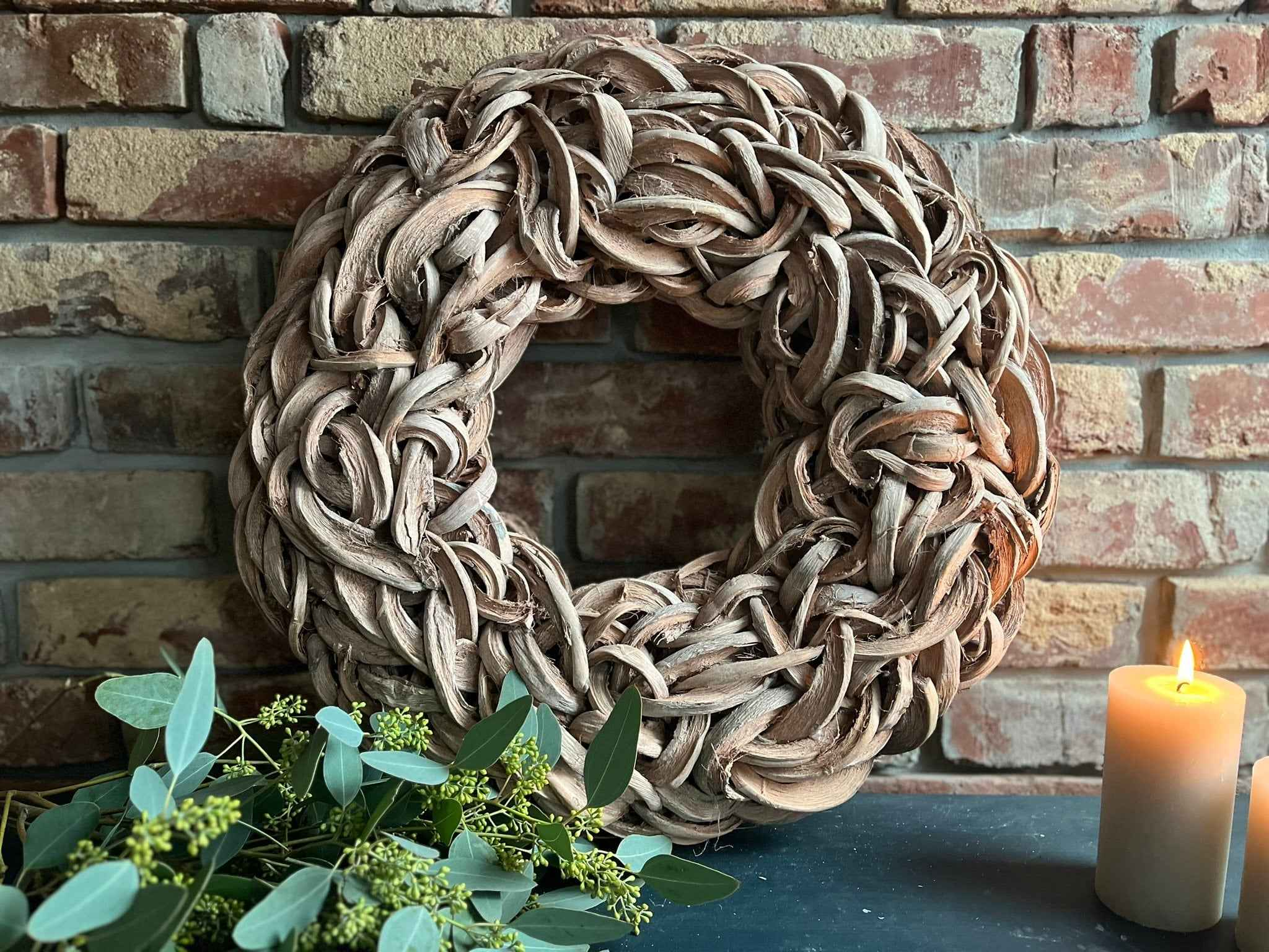 Boho Dried Leaf Wreath with Candle Accent Boho Dried Leaf Wreath with Candle Accent — Ornament Wreath