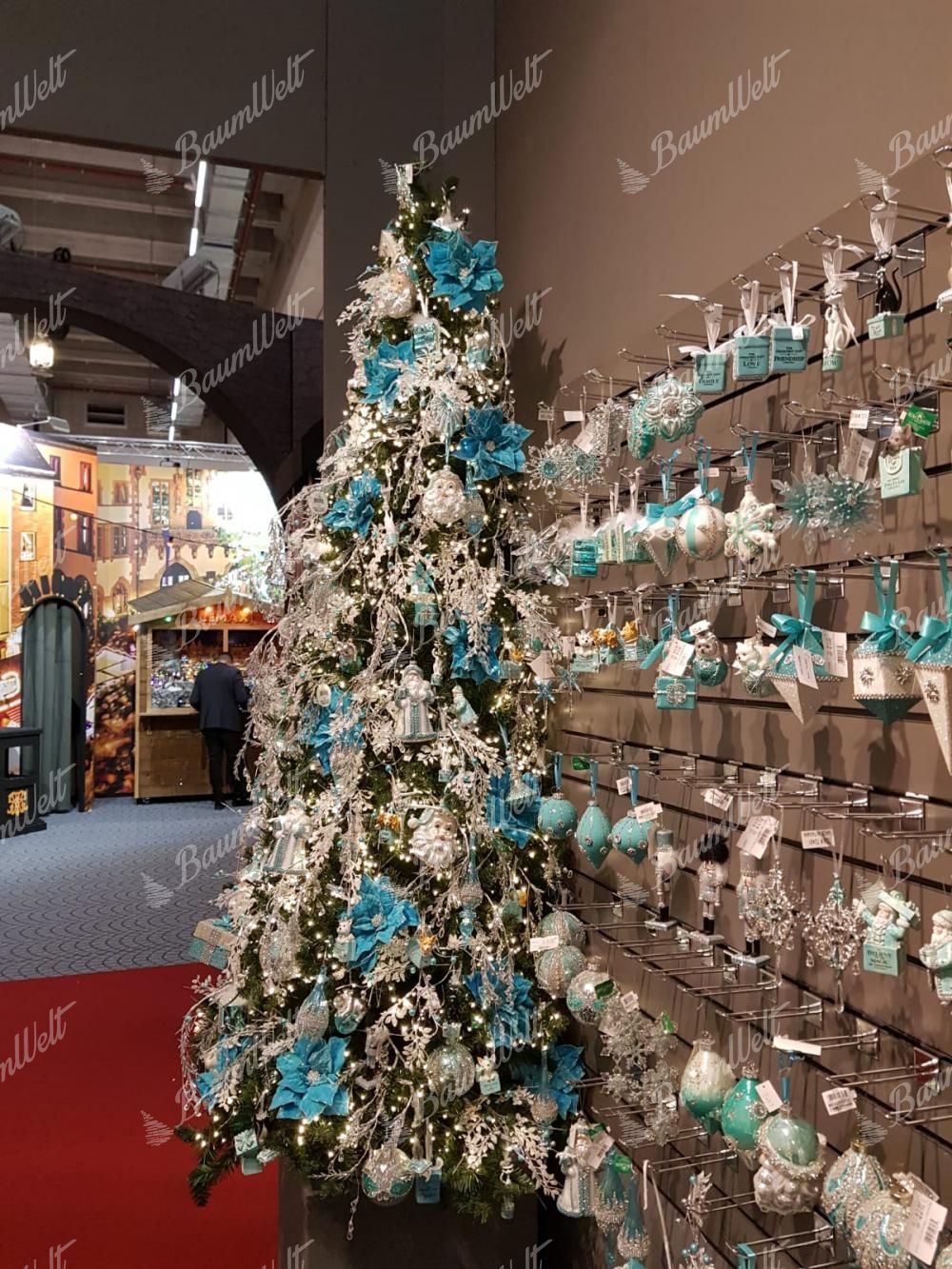 Teal Poinsettia and White Floral Christmas Tree — Christmas Tree Color Schemes