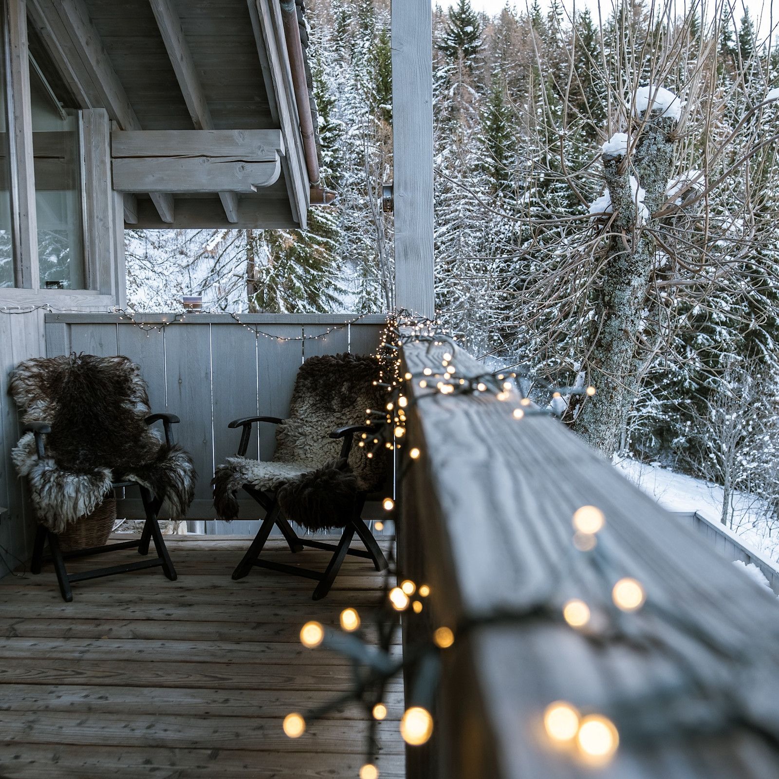 Rustic Balcony with Cozy String Lights — Outdoor Christmas Lights