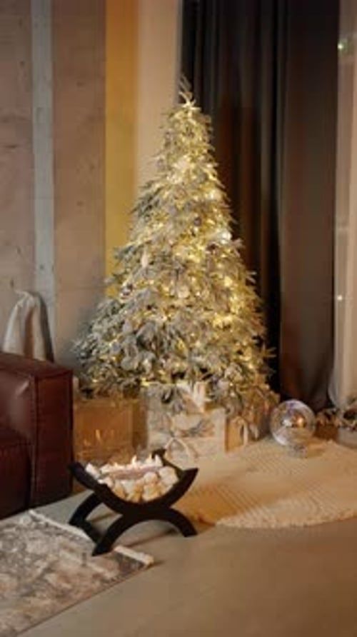 Flocked Christmas Tree with Subtle Fairy Lights in a Modern Setting — Elegant Christmas Tree