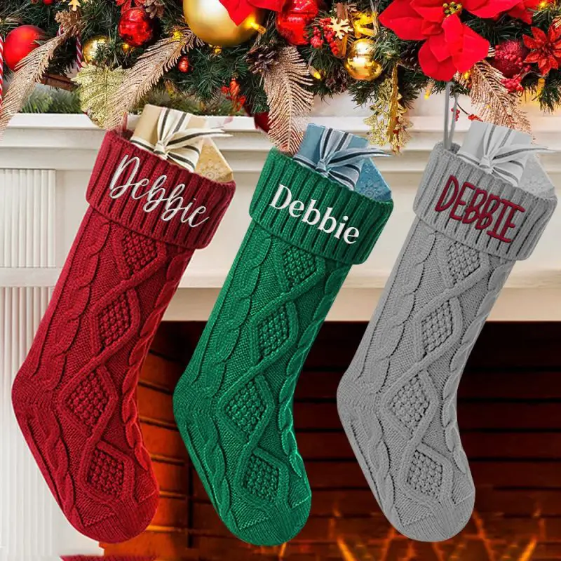 Personalized Knit Stockings Above a Festive Mantel — Christmas Stockings Display