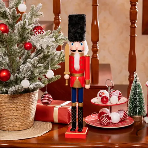 Detailed Nutcracker Beside Frosted Christmas Tree Detailed Nutcracker Beside Frosted Christmas Tree — Nutcracker Christmas Tree