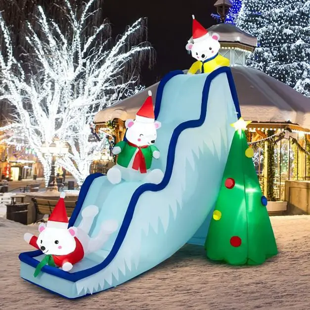 Large Inflatable Polar Bear Slide with Christmas Tree — Christmas Yard Decor