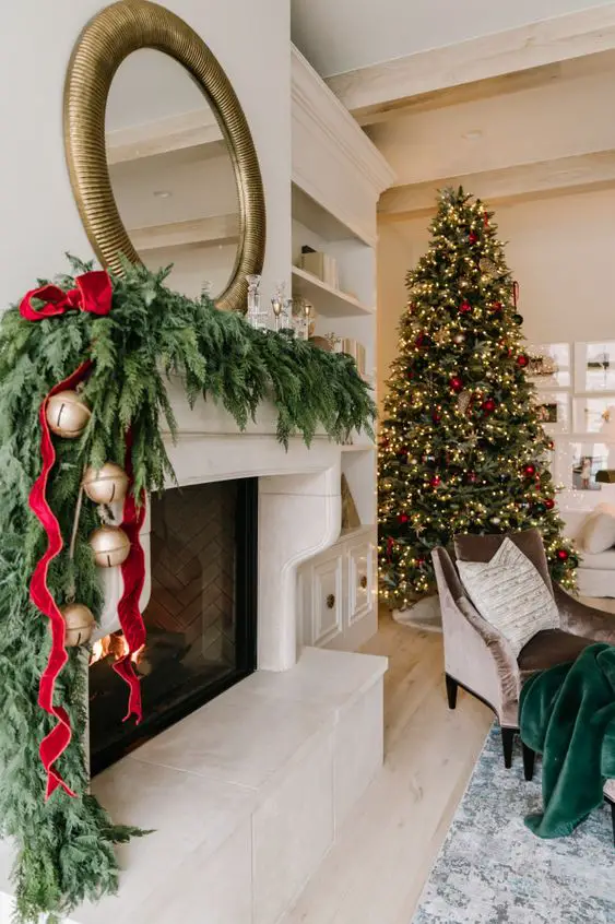 Festive Living Room with Garlanded Fireplace and Christmas Tree — Whimsical Christmas Decor