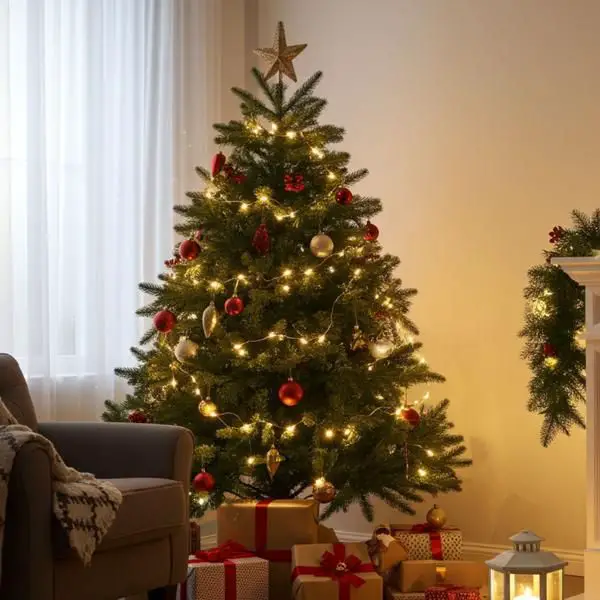 Traditional Living Room Centered Around a Christmas Tree with Fairy Lights Traditional Living Room Centered Around a Christmas Tree with Fairy Lights — Christmas Fairy Lights Living Room
