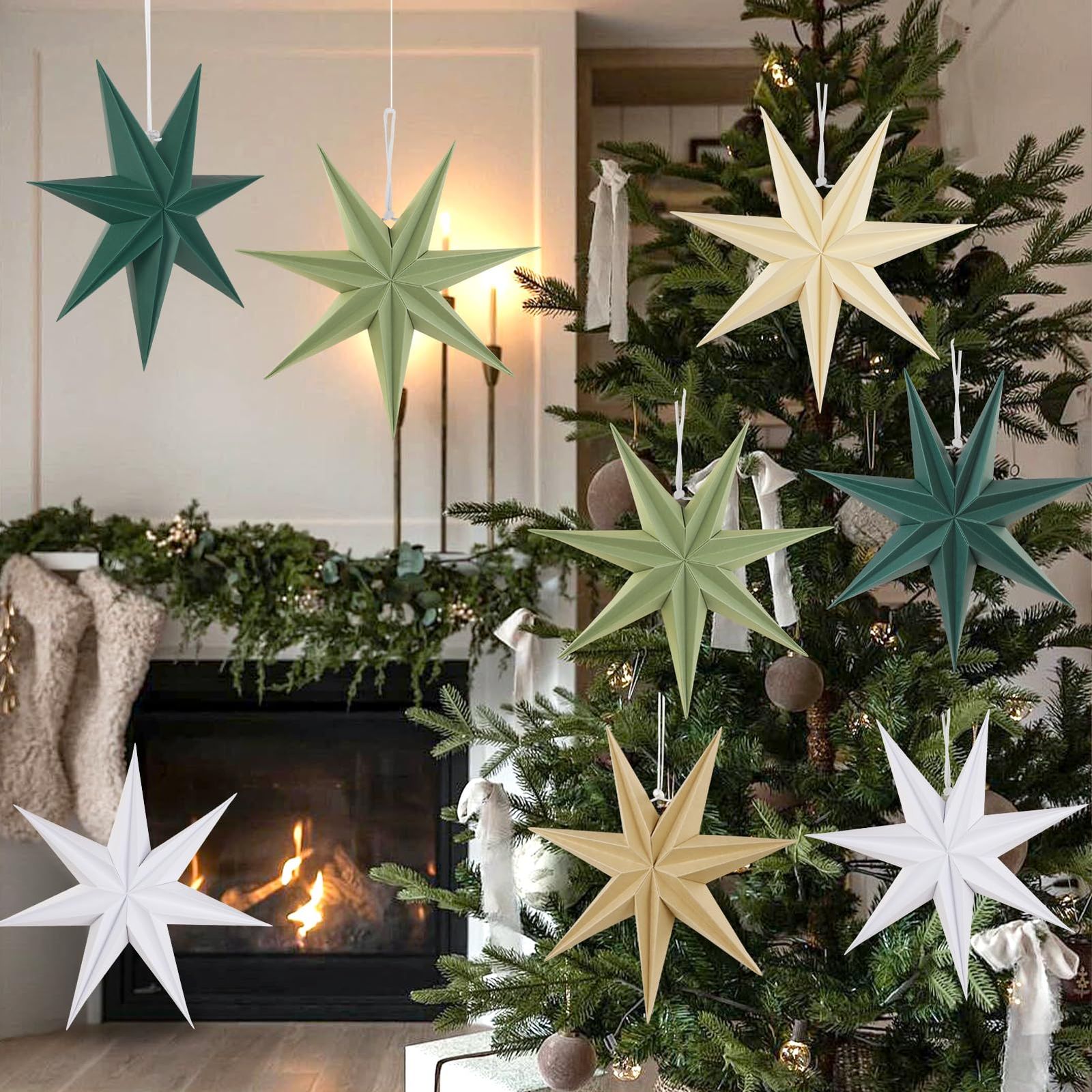 Amazon.de: EASY JOY 5er Set Papiersterne 30cm Salbeigrün Faltstern Weihnachten Dekoration Dunkelgrün 9 Zacken Weiß Salbeigrün Faltsterne Party Deko ...