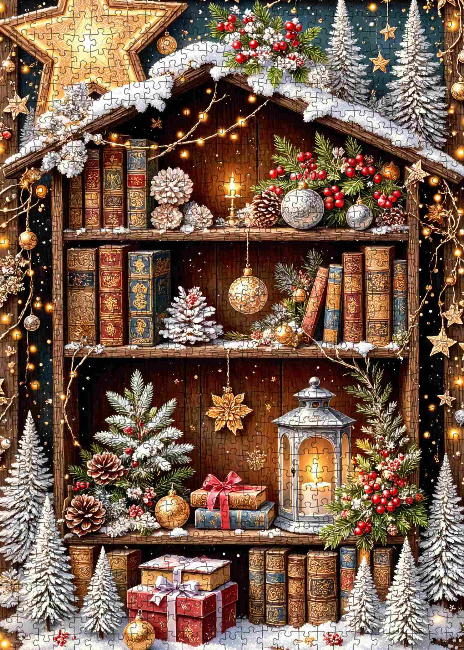 Layered Christmas Decor on a Traditional Bookshelf Layered Christmas Decor on a Traditional Bookshelf — Christmas Bookshelf Decor