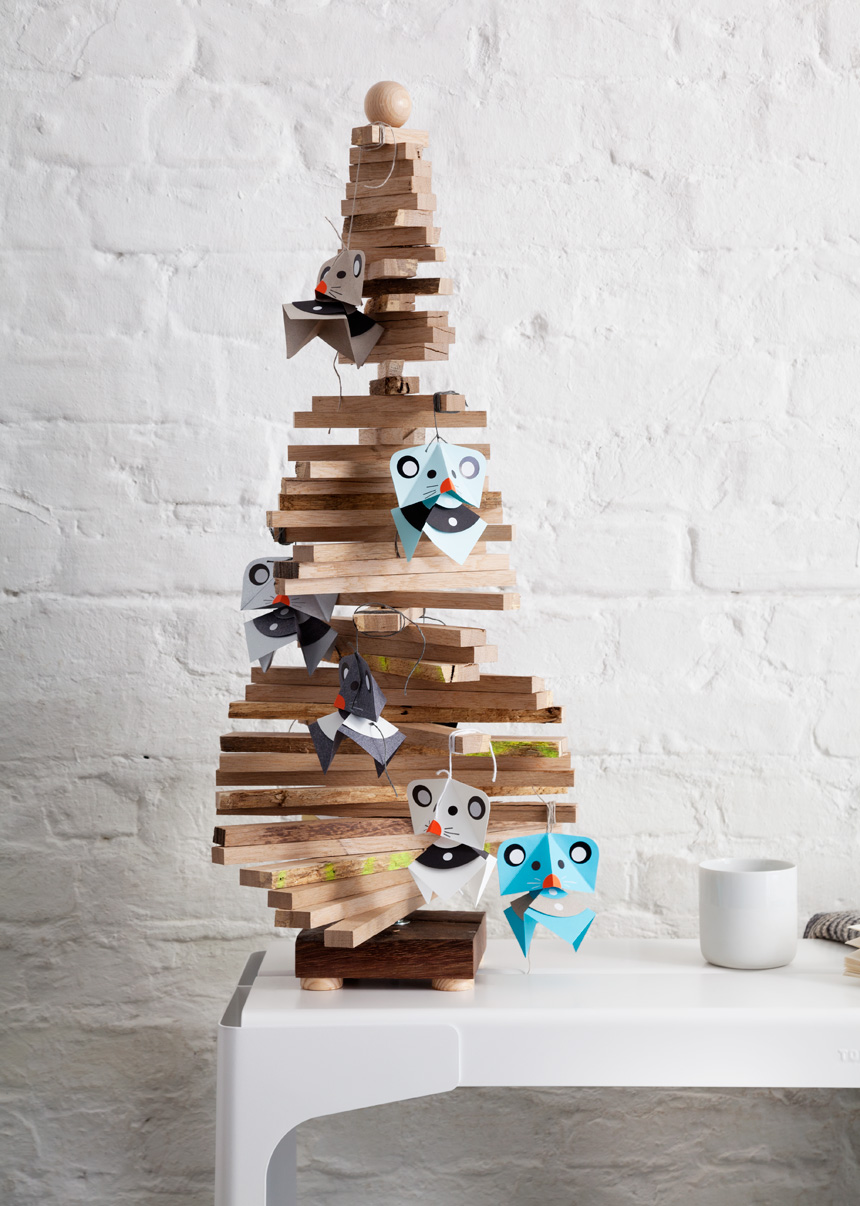 Geometric Wooden Christmas Tree Sculpture with Paper Ornaments — Christmas Crafts for Adults