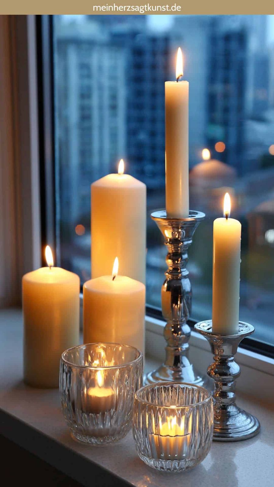 Elegant Mix of Pillar and Taper Candles — Christmas Window Candles